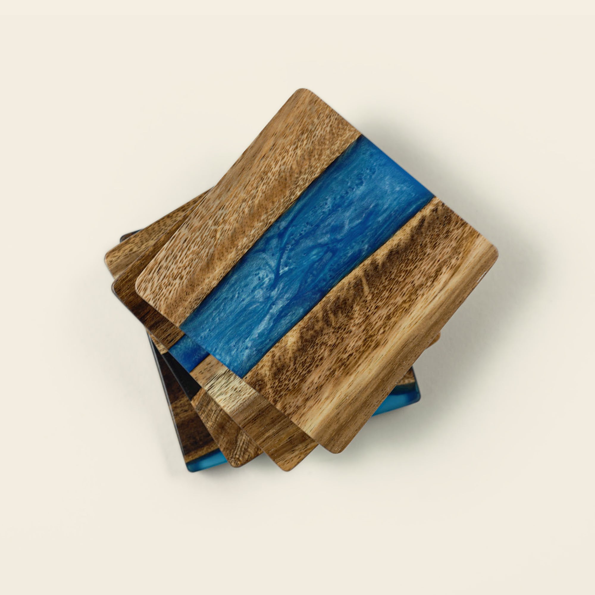 4” Acacia Coaster Set With Solid Resin (4-Pcs)