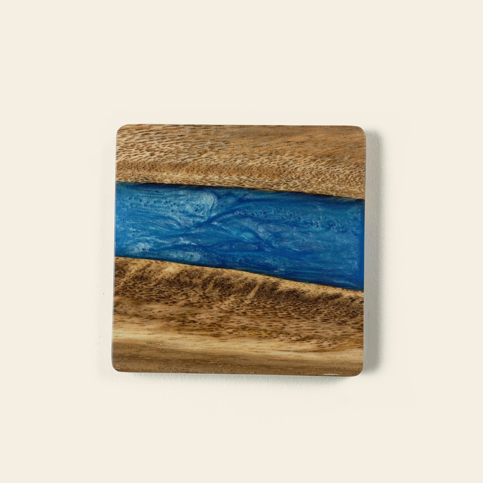 TZ HANDICRAFT Acacia Wood & Epoxy Resin Coaster Set - 4 Coasters With Holder, Design-1