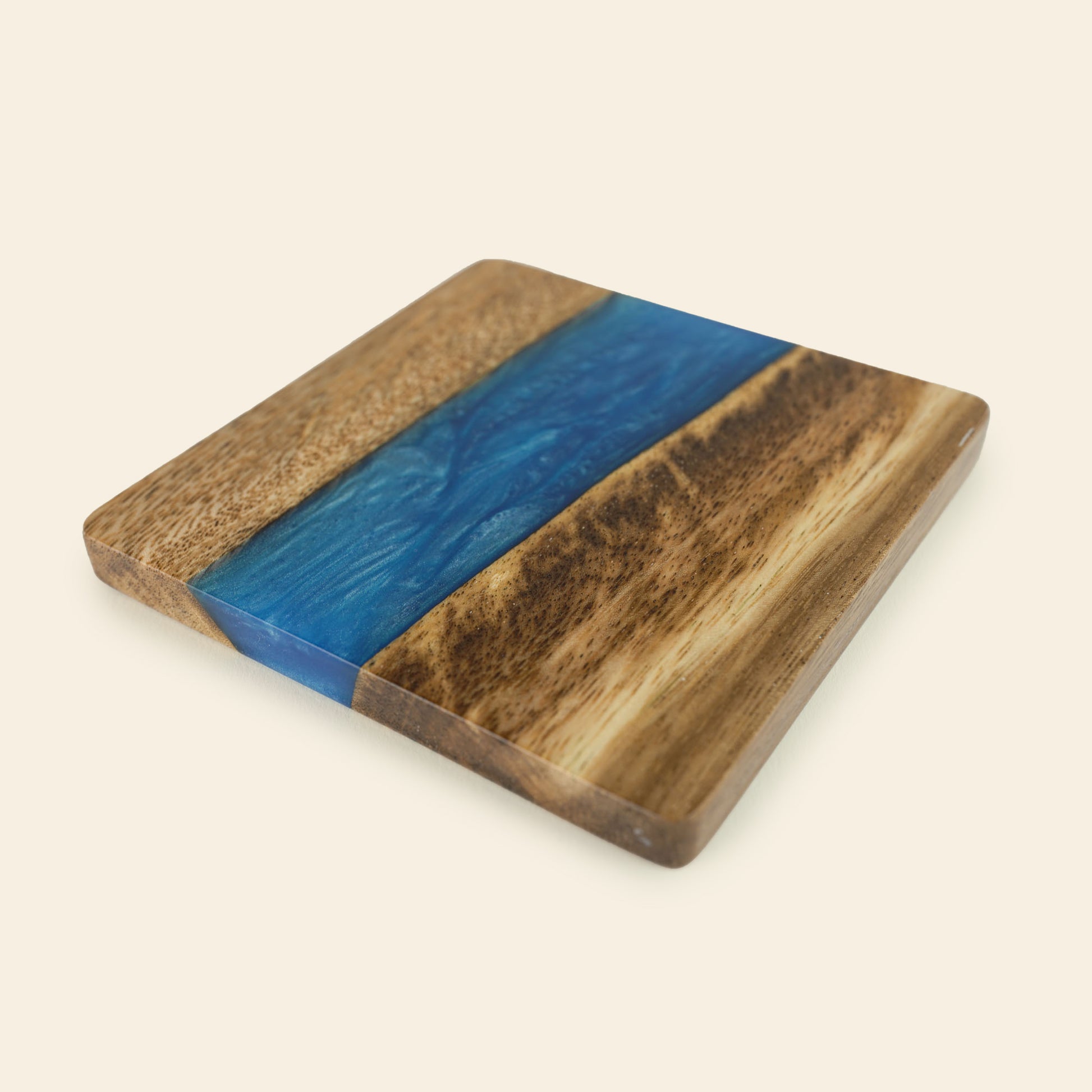 Acacia Wood 4-Piece Coaster Set in Metal Stand - Round